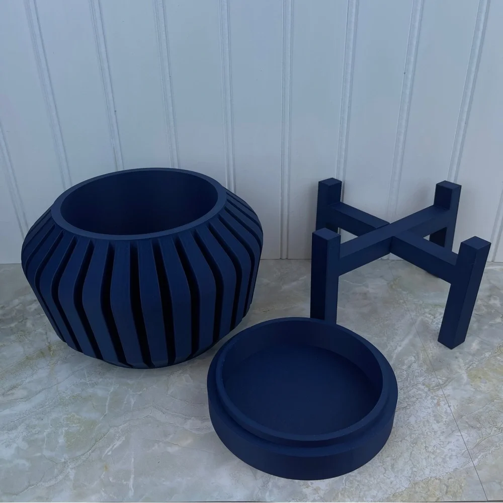 Indoor Flower Pot, The Vaki Planter Pot w Drainage Holes & Drip Tray, 3D Printed
